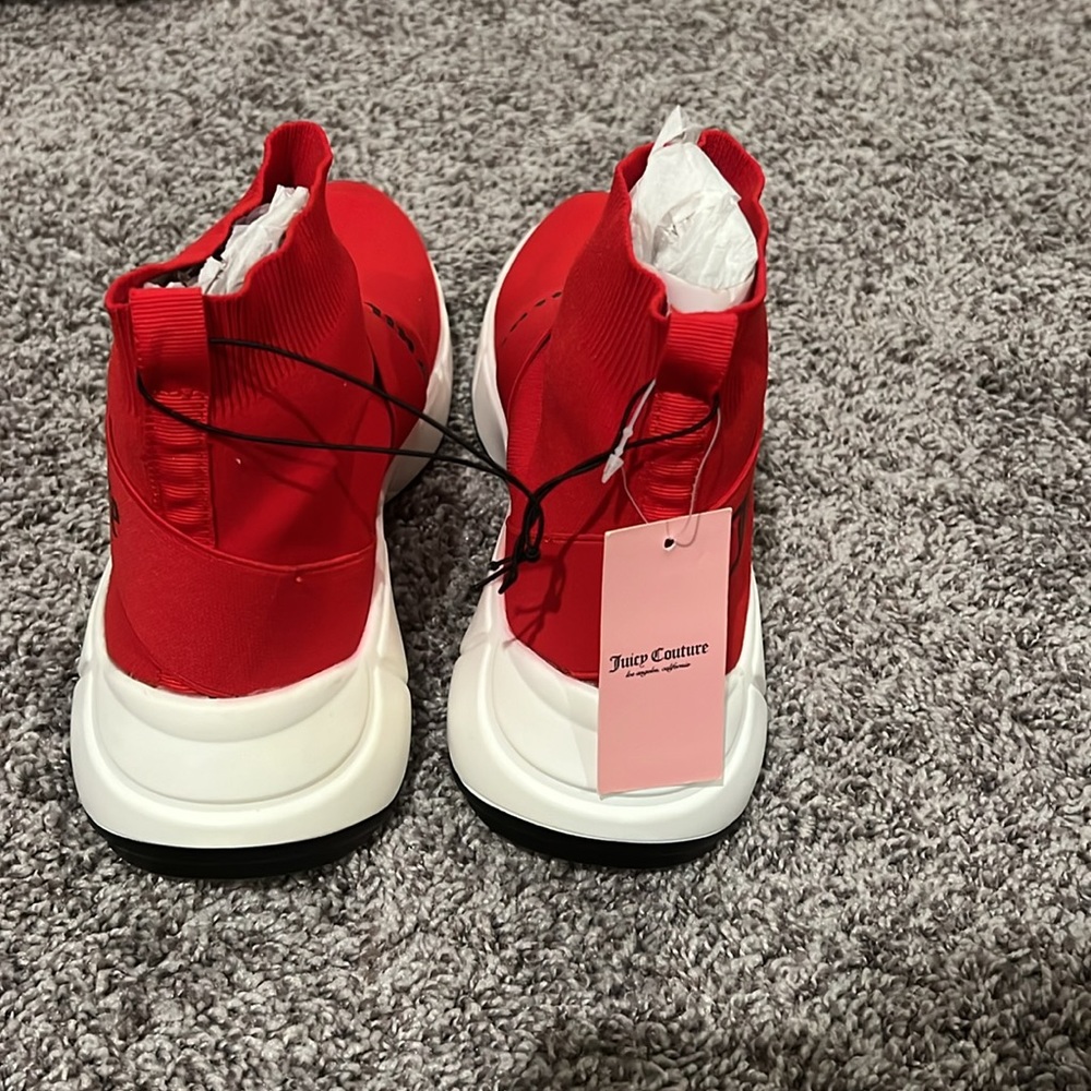 Juicy Couture Ariella logo red black multi knit comfy sock sneakers shoes 10 M - Picture 4 of 7